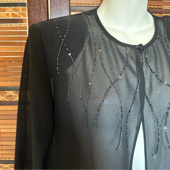 Adrianna Papell Evening Essentials Vintage Black‎ Sheer Beaded Sequin Jacket Top - Picture 5 of 10